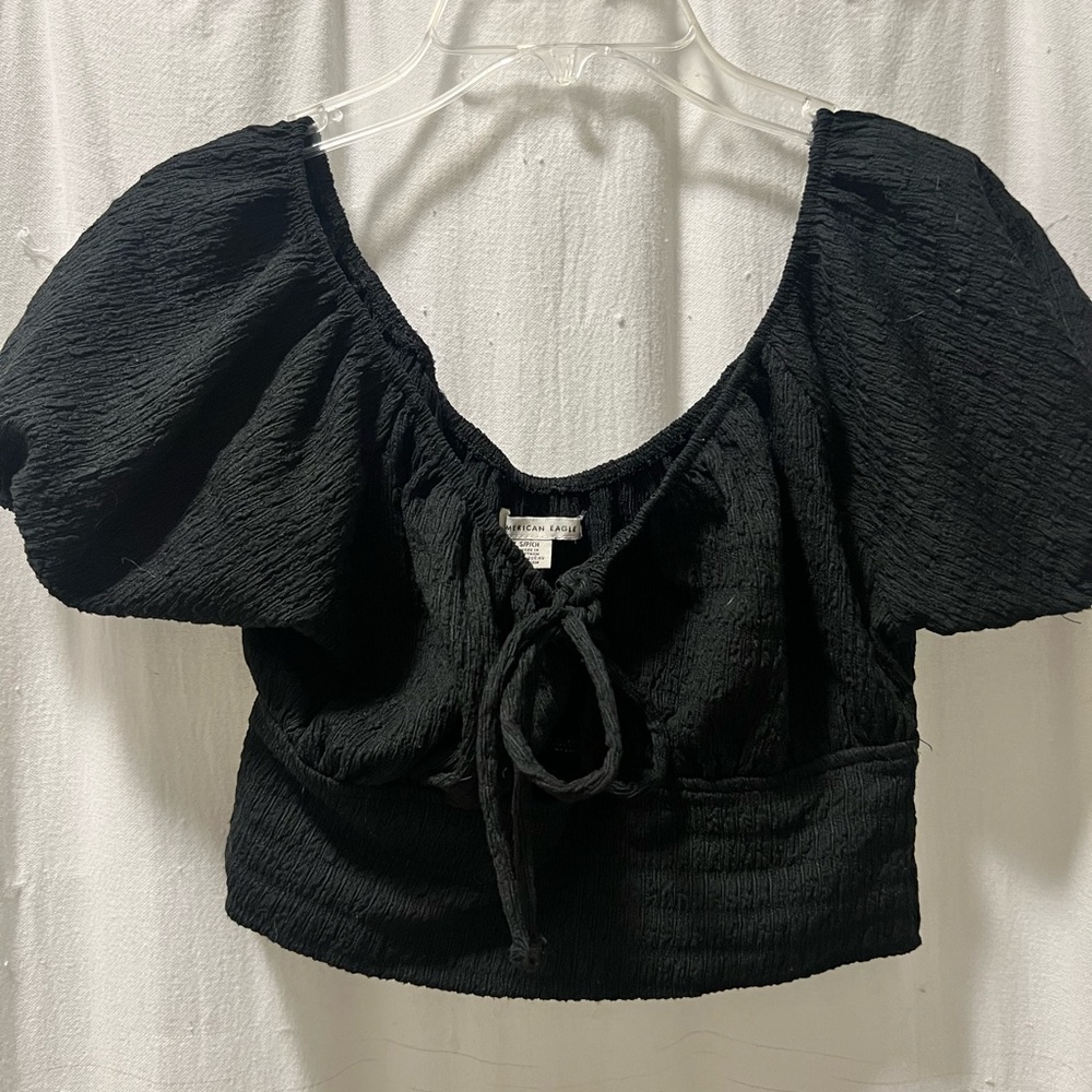 American Eagle Puff Sleeve Tie Front Top